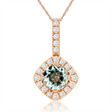 14K Rose Gold Aquamarine And Diamond Halo Pendant