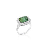 18K White Gold Emerald Cut Green Tourmaline Halo Ring