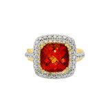 JT ESTATE 14K Yellow And White Gold Citrine And Diamond Double Halo Ring