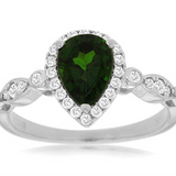 14K White Gold Pear Russalite And Diamond Halo Ring
