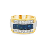 18K Yellow And White Gold Sapphire And Diamond Wide Band