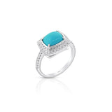 14K White Gold Cabochon Turquoise Halo Ring