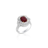 18K Two-Tone Oval Ruby Halo Ring