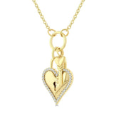 10K Yellow Gold Natural Diamonds Heart Lock And Key Necklace
