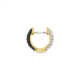 14K Yellow Gold 12Mm Round Huggie Natural Black And White Diamonds Hoop Earrings
