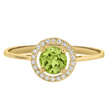 August Birthstone Rings: 14K Yellow Gold Diamond And Peridot Halo Ring