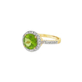 JT ESTATE 14K Yellow And White Gold Round Peridot And Diamond Halo Ring