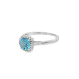 December Birthstone Sterling Silver Checkerboard Cushion Blue Topaz Halo Ring