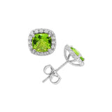 August Birthstone Sterling Silver Peridot Halo Earrings