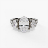 14K White Gold Three Stone Oval Natural Diamonds Engagement Ring