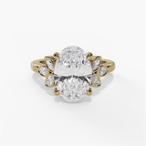 14K Yellow Gold Floral Oval Natural Diamonds Engagement Ring