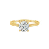 14K Yellow Gold Hidden Halo Round Natural Diamonds Engagement Ring