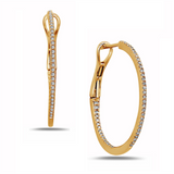 14K Yellow Gold 26mm Round Inside Out Natural Diamonds Hoop Earrings