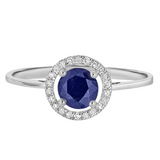 September Birthstone Rings: 14K White Gold Diamond And Sapphire Halo Ring