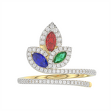 14K Yellow And White Gold Marquise Colored Stone And Diamond Contemporary Ring