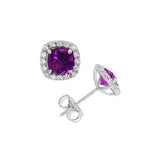 February Birthstone Sterling Silver Amethysts Halo Earrings