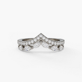14K White Gold Curved Natural Diamonds Band