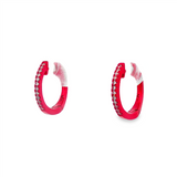 14K Neon Red White Gold 12Mm Round Huggie Natural Diamonds Hoop Earrings