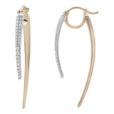 14K Yellow And White Gold Long Curved Natural Diamonds Earrings