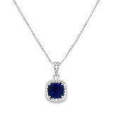 September Birthstone Sterling Silver Created Sapphire Halo Pendant