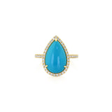 18K Yellow Gold Pear Cabochon Turquoise Halo Ring