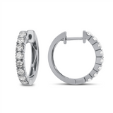 18K White Gold Round Huggie Natural Diamonds Hoop Earrings