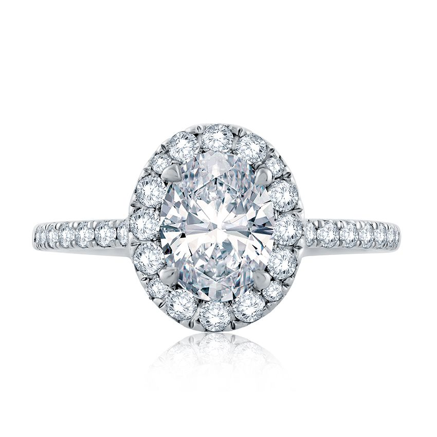 14K White Gold Halo Oval Diamond Engagement Ring