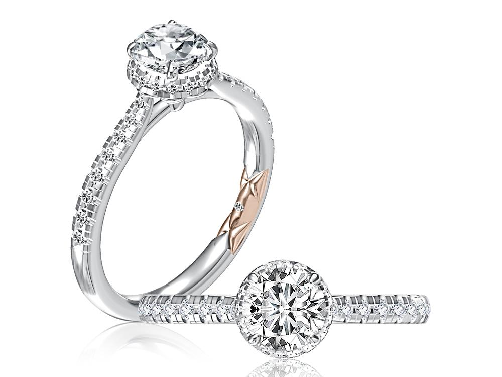 14K White And Rose Gold Hidden Halo Diamond Engagement Ring