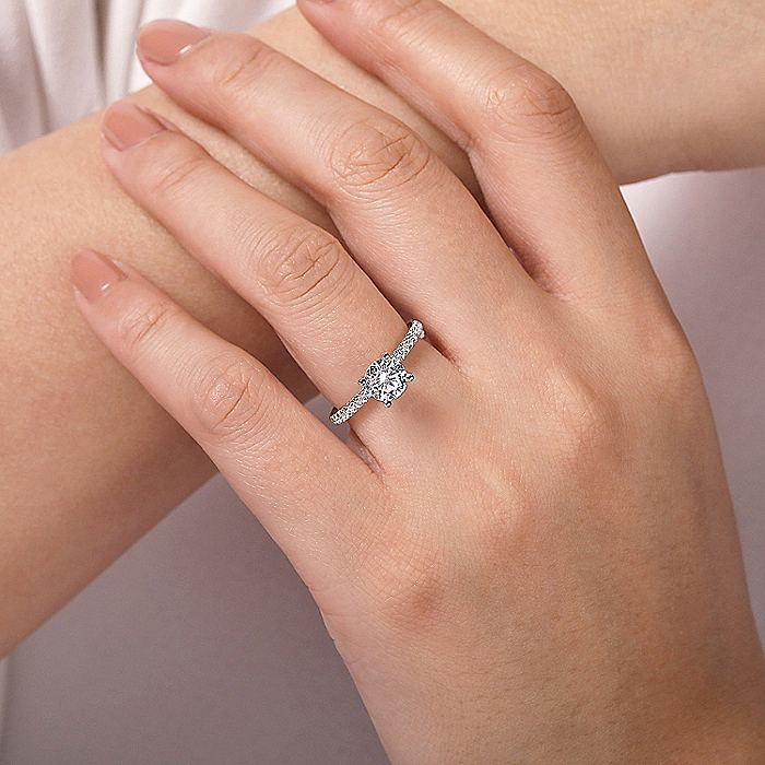 14K White Gold Serenity Hidden Halo Round Diamond Engagement Ring