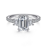 18K White Gold Willow Three Stone Emerald Cut Diamond Engagement Ring