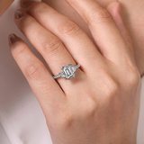 18K White Gold Willow Three Stone Emerald Cut Diamond Engagement Ring