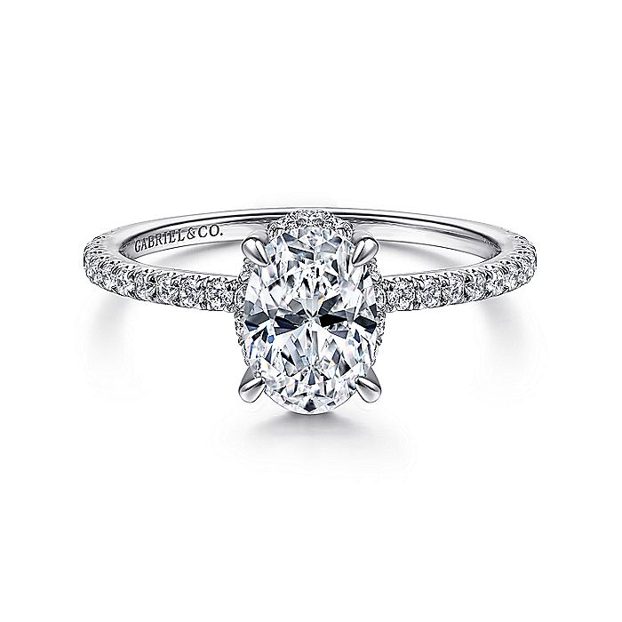 14K White Gold Hart Hidden Halo Oval Diamond Engagement Ring