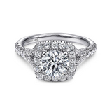 14K White Gold Kennedy Round Halo Diamond Engagement Ring