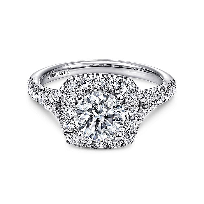 14K White Gold Kennedy Round Halo Diamond Engagement Ring