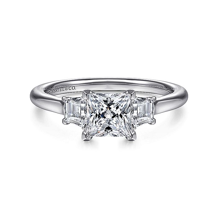 14K White Gold ‘Harbor’ Princess Cut Three Stone Diamond Engagement Ring