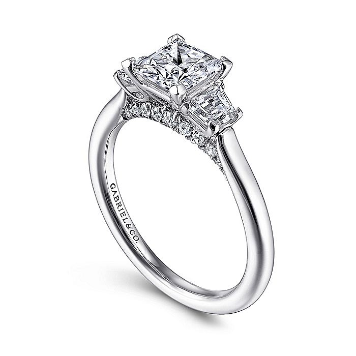 14K White Gold ‘Harbor’ Princess Cut Three Stone Diamond Engagement Ring