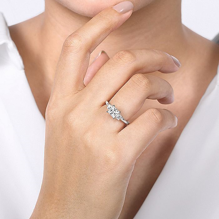 14K White Gold ‘Harbor’ Princess Cut Three Stone Diamond Engagement Ring