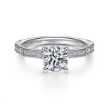 14K White Gold Luca Art Deco Inspired Hidden Halo Round Diamond Engagement Ring