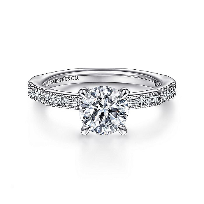 14K White Gold Luca Art Deco Inspired Hidden Halo Round Diamond Engagement Ring