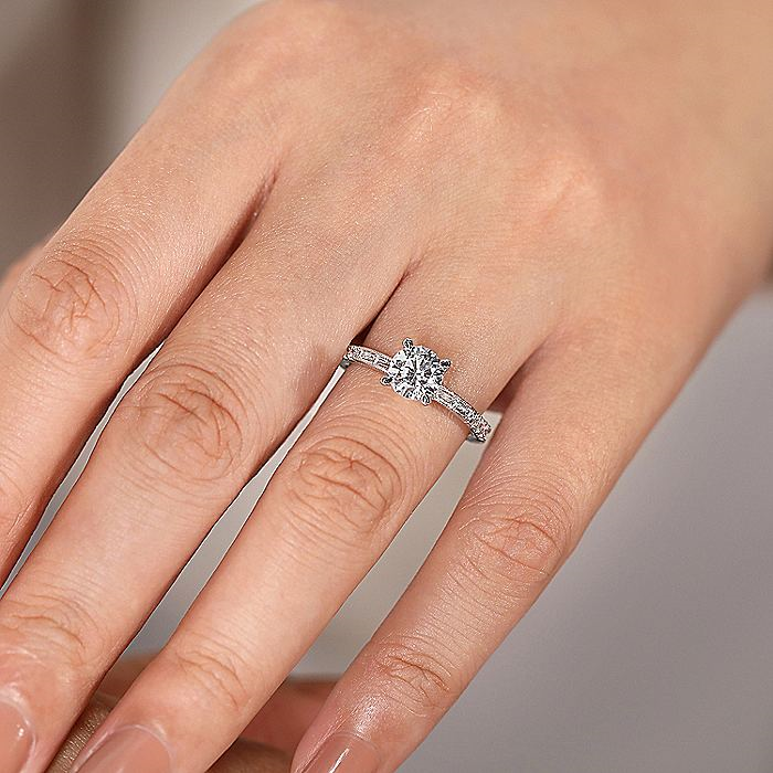 14K White Gold Luca Art Deco Inspired Hidden Halo Round Diamond Engagement Ring