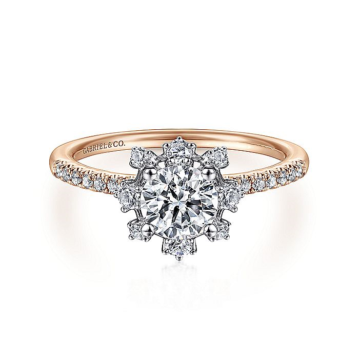 14K Rose And White Gold ‘Niccola’ Round Halo Diamond Engagement Ring