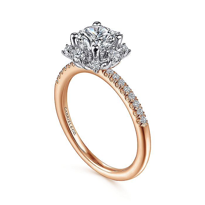 14K Rose And White Gold ‘Niccola’ Round Halo Diamond Engagement Ring