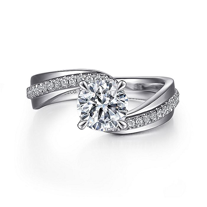 14K White Gold Furay Bypass Round Diamond Engagement Ring
