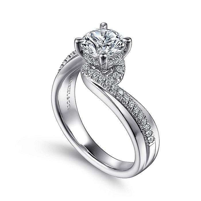 14K White Gold Furay Bypass Round Diamond Engagement Ring