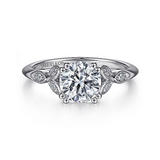 14K White Gold ‘Celia’ Split Shank Round Diamond Engagement Ring