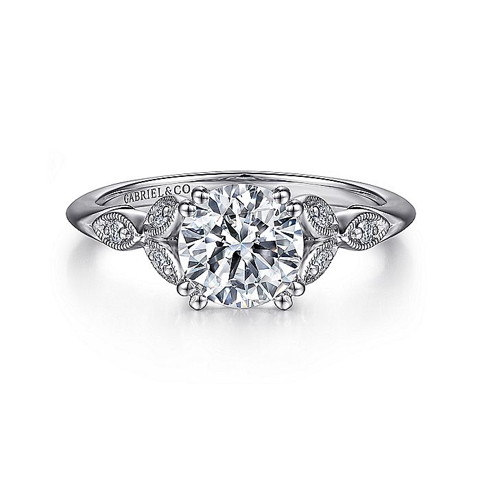14K White Gold ‘Celia’ Split Shank Round Diamond Engagement Ring