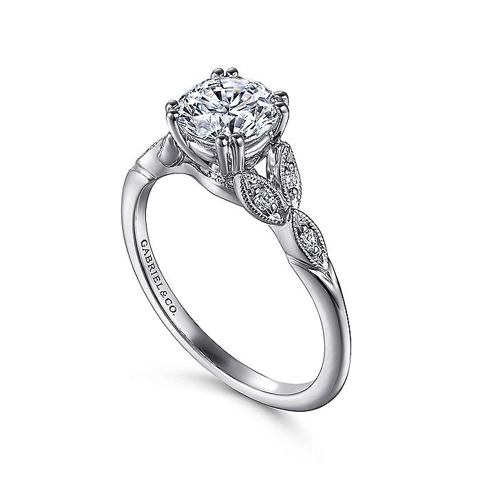 14K White Gold ‘Celia’ Split Shank Round Diamond Engagement Ring