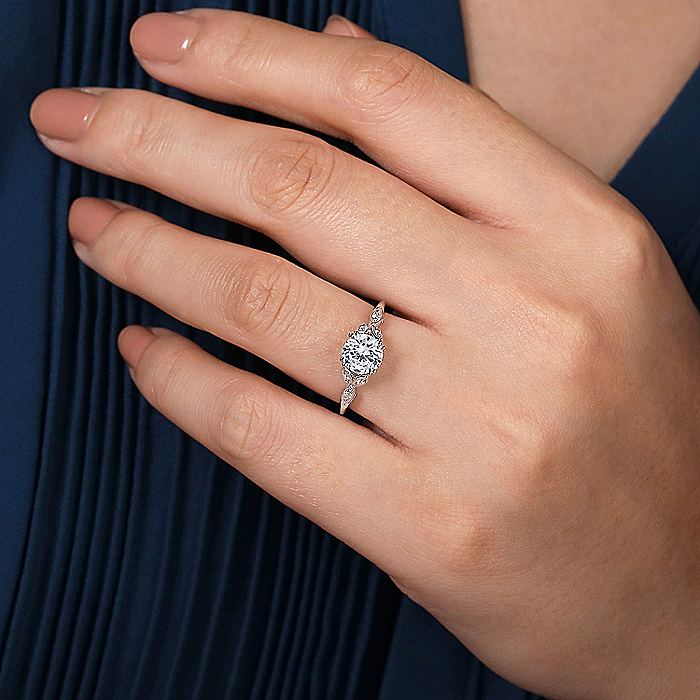 14K White Gold ‘Celia’ Split Shank Round Diamond Engagement Ring