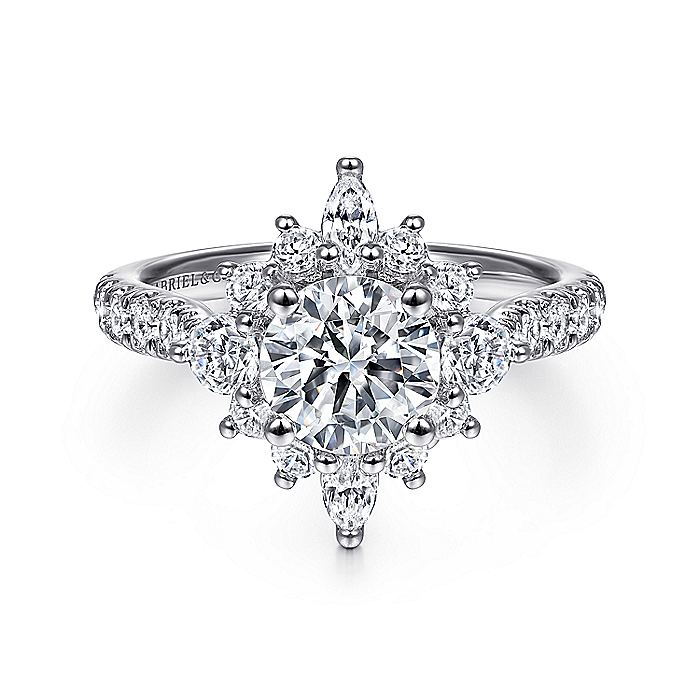 14K White Gold ‘Astor’ Starburst Diamond Engagement Ring