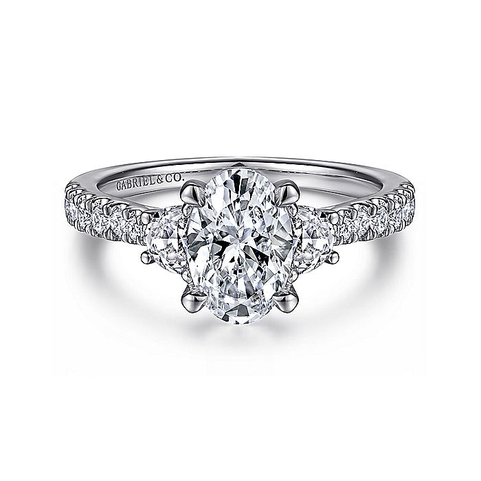 14K White Gold Isabel Three Stone Oval Diamond Engagement Ring